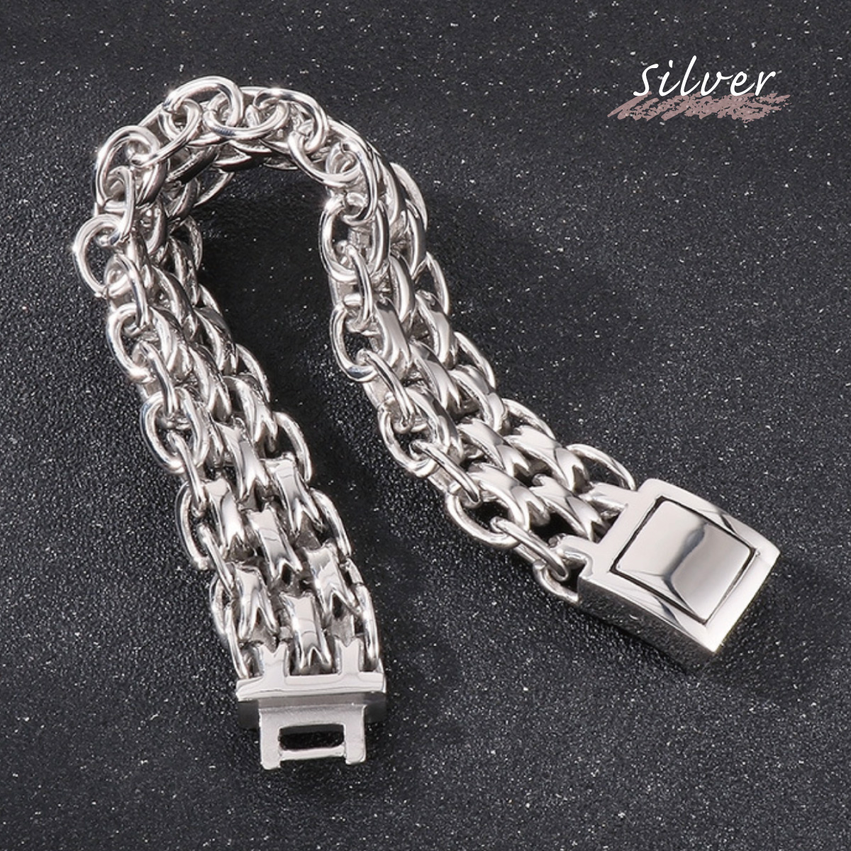 ブレスレット チェーン メンズ サージカルステンレス316L ワイド 幅広 ゴツめ 重厚感 多重チェーン ボリューム メタル お肌に優しい 金属アレルギー対応の画像