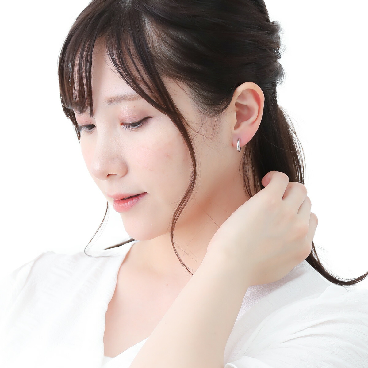 フープピアス プラチナ900 pt900 甲丸 丸み スナップ シンプル 上質