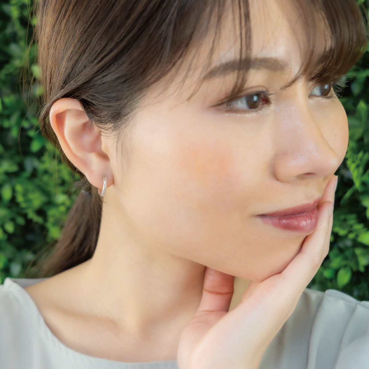 フープピアス K14WG 14金 ホワイトゴールド 甲丸 丸み 小さい 小さめ