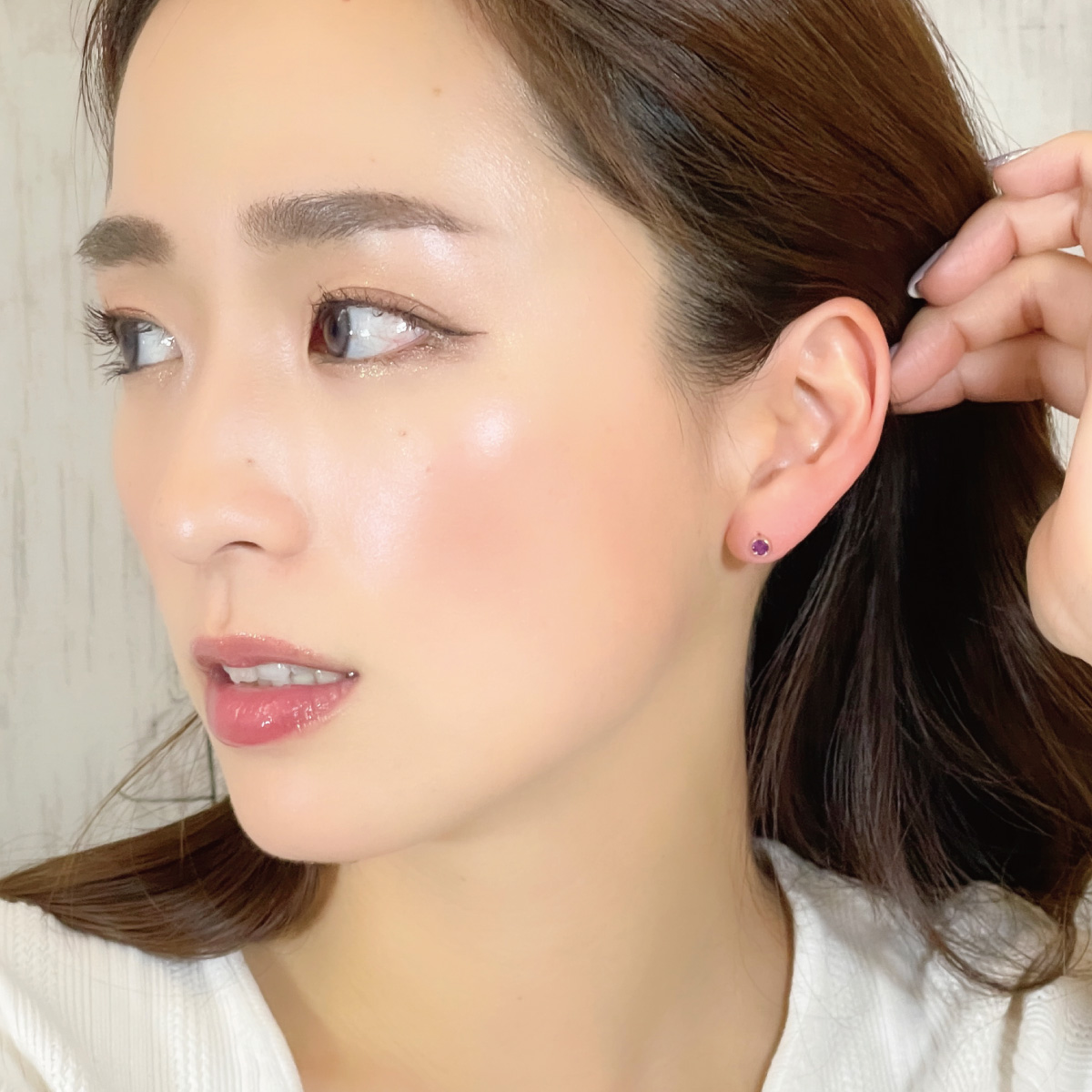 ピアス 日本製 10金 K10YG 覆輪 ラウンド 天然石 アクアマリン