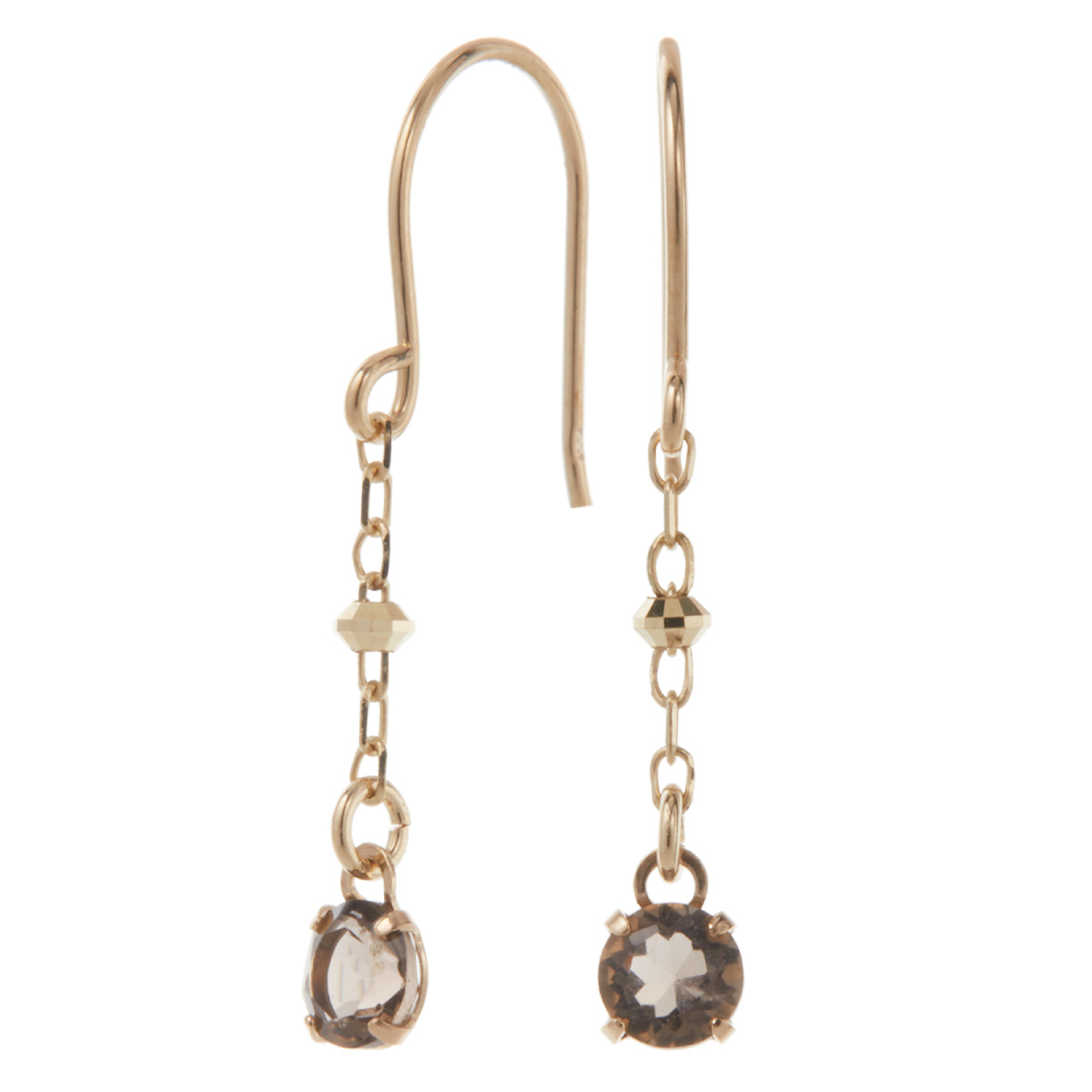 フックピアス 日本製 10金 K10YG 天然石 スモーキークォーツ