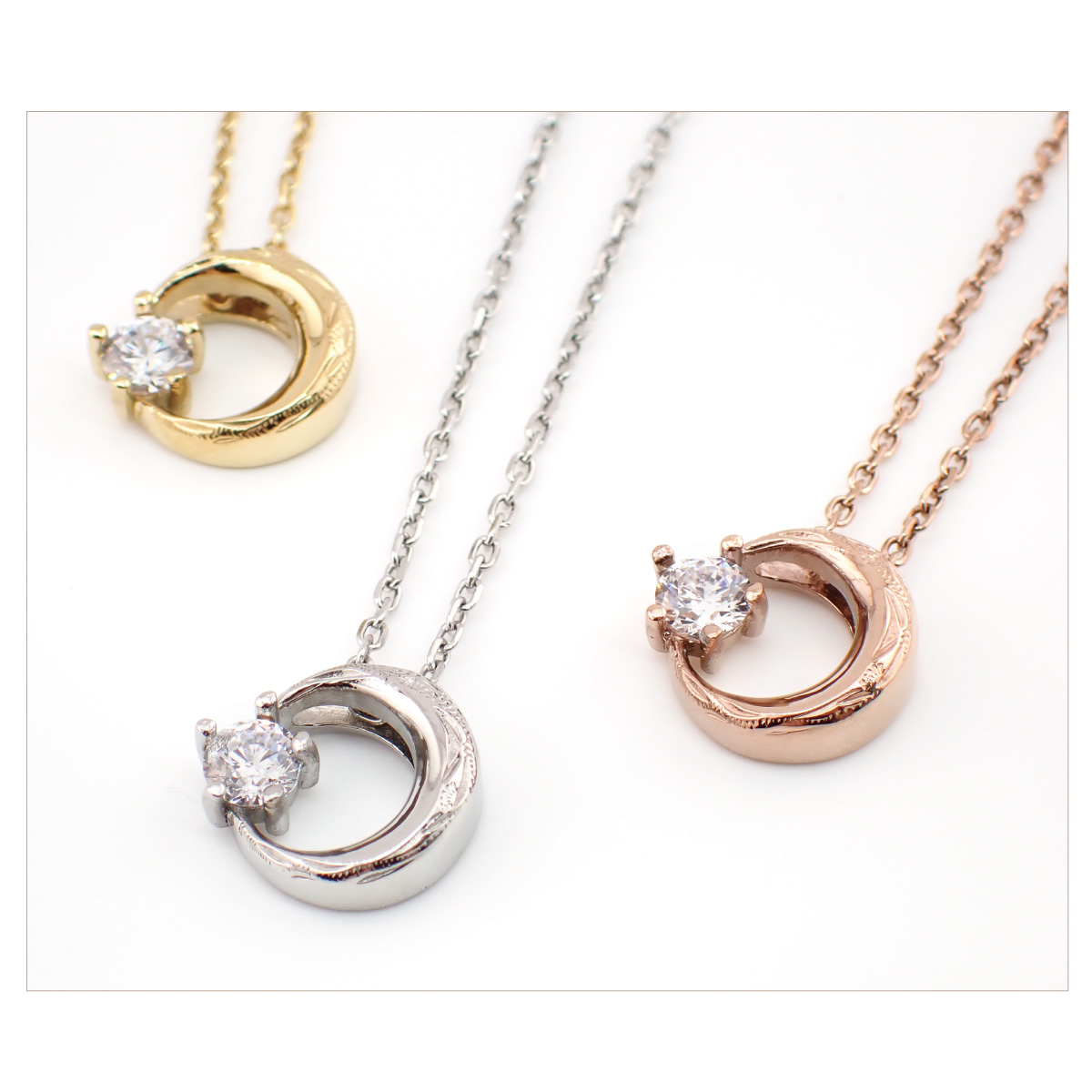 ペンダント ネックレス レディース サージカルステンレス316L キュービックジルコニア 月と星 三日月 ハワイアンジュエリー ハワジュ 彫り 模様 爆買_11