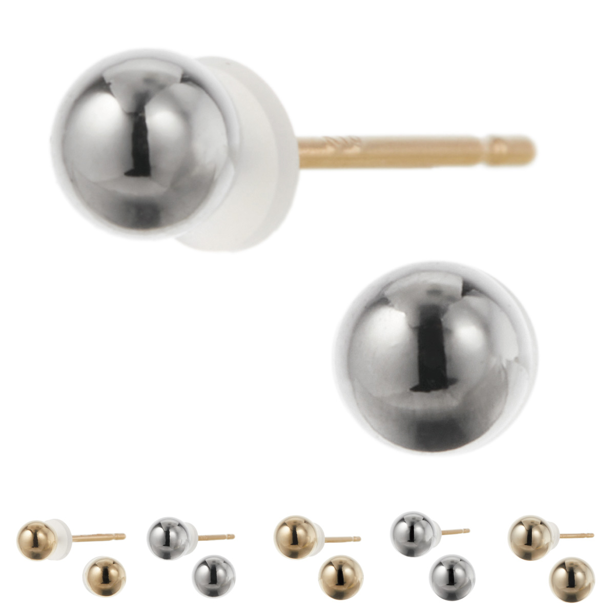 ピアス レディース 両耳 K18ポスト 18金 ゴールド 丸玉 ボール 3mm 4mm