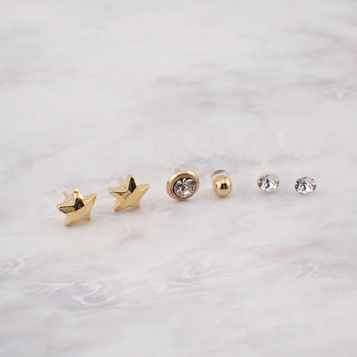 樹脂製ポスト スタッド 豪華6点セット ダイヤカットのメタル星