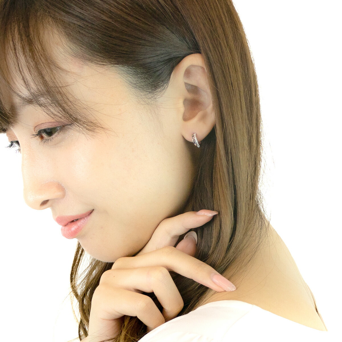 ピアス キュービックジルコニア ダブルフープ エタニティ 8粒 直径12mm
