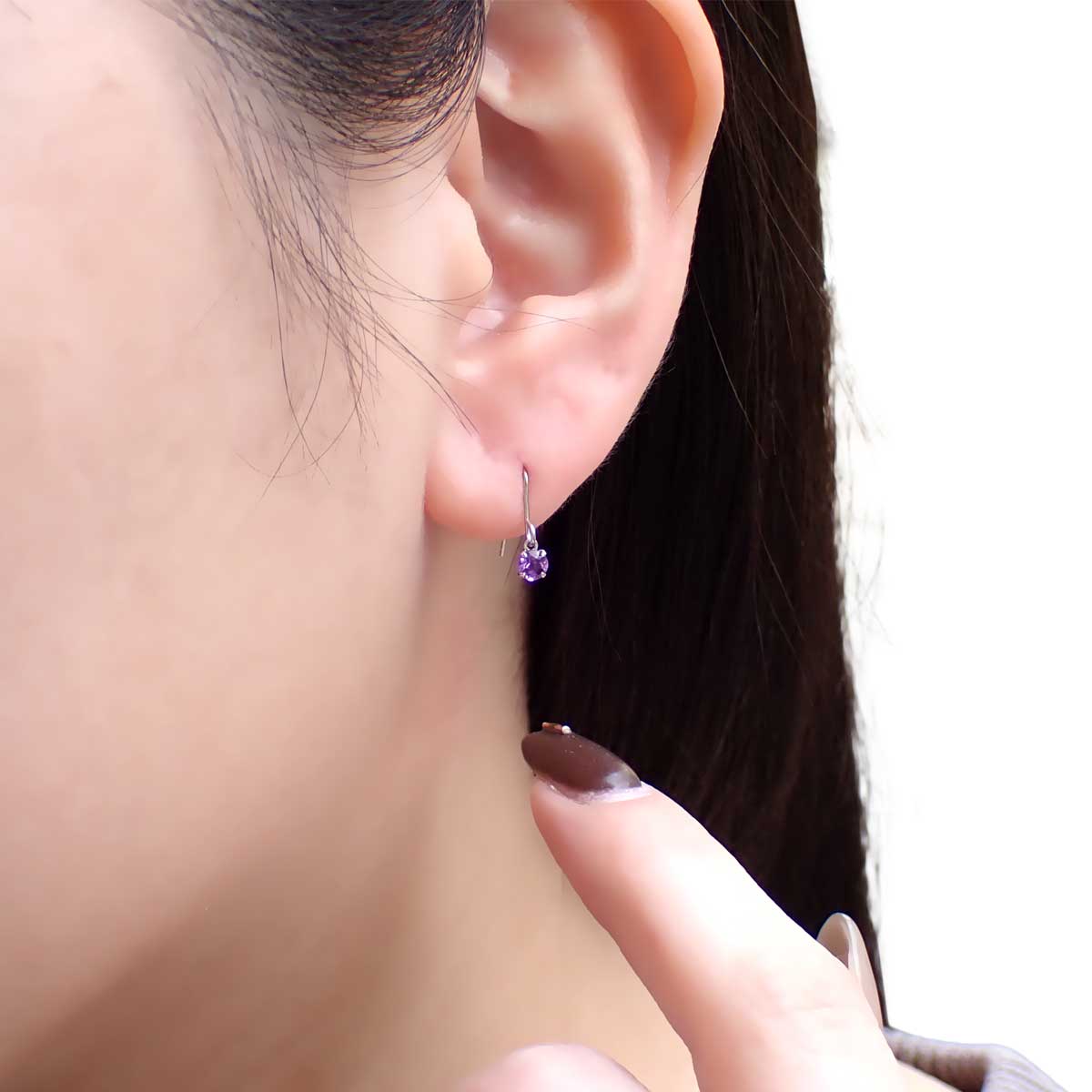 フックピアス プラチナ900製ポスト アメジスト 3mm 1粒 爆買の画像