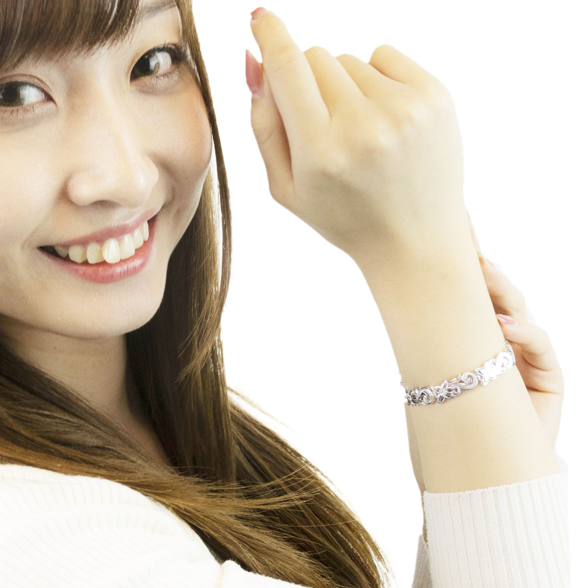 ブレスレット シルバー925 ハワイアンジュエリー 彫刻 プルメリア 波