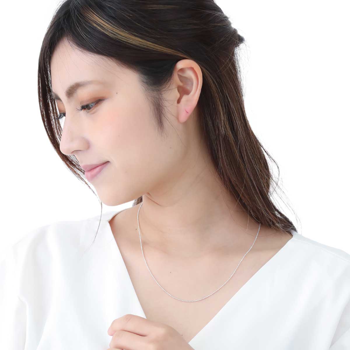 ネックレス シルバー925 カットボールチェーン アジャスター付き