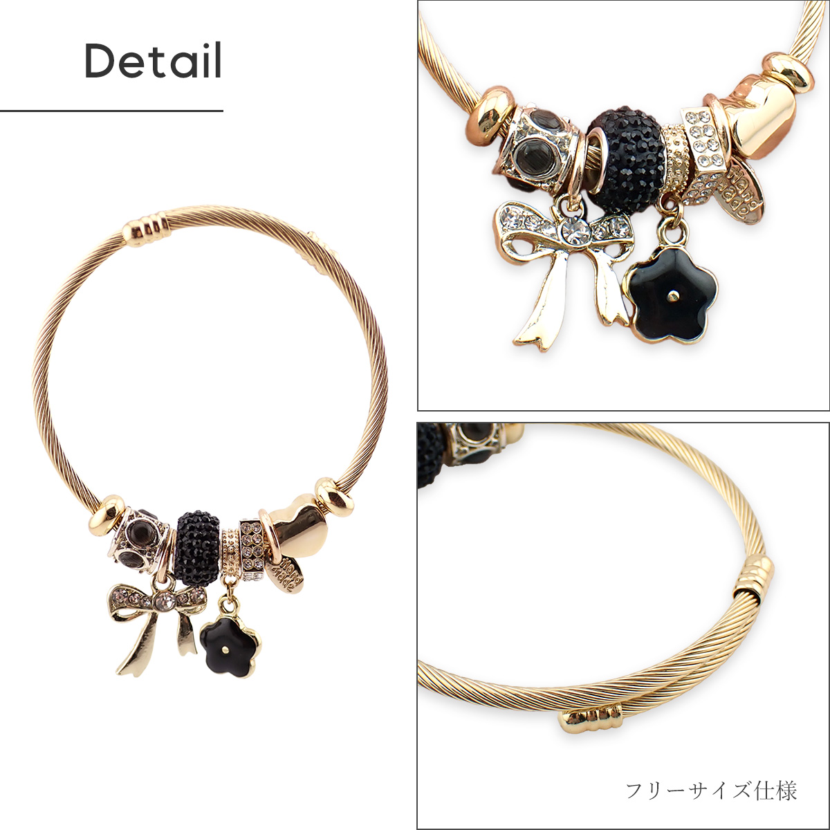 レディース アクセサリー チャームブレスレット バングル リボン 