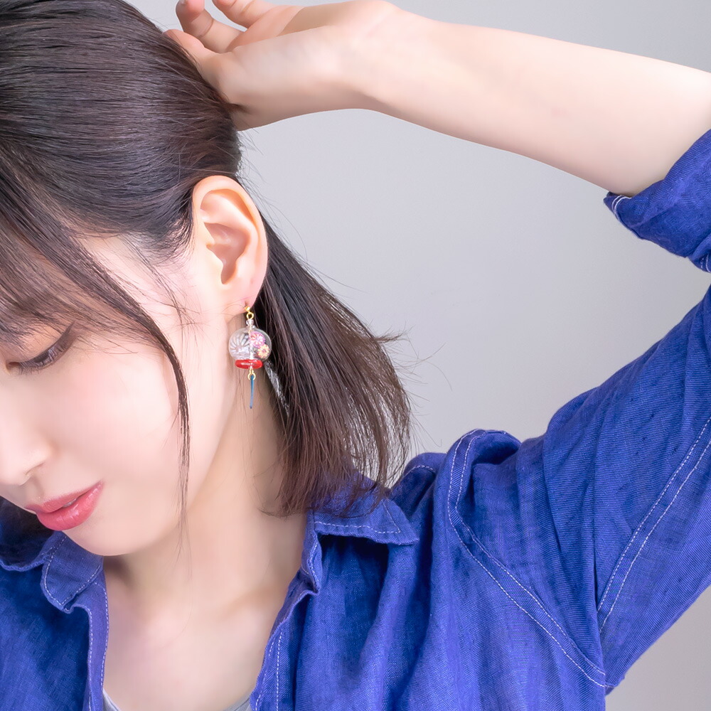 風鈴ピアス 夏祭り 浴衣 和服 サマースタイル 樹脂製スリムポスト 金属