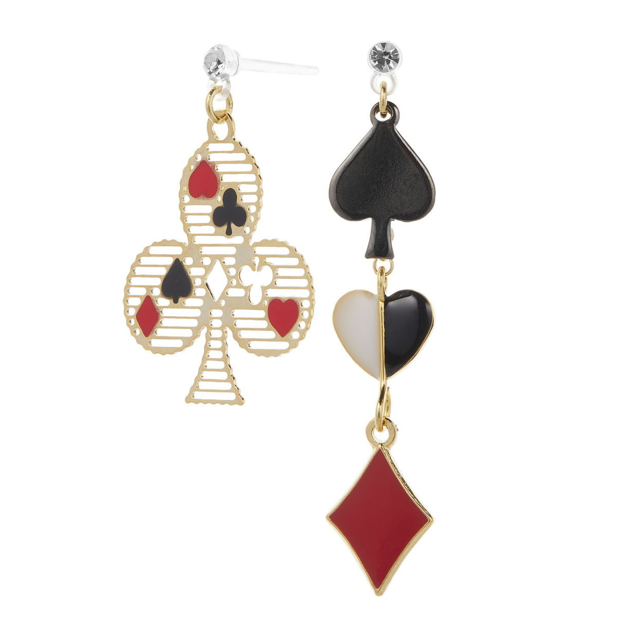 スタッドピアス トランプ カード アシンメトリー 揺れる 樹脂ポスト