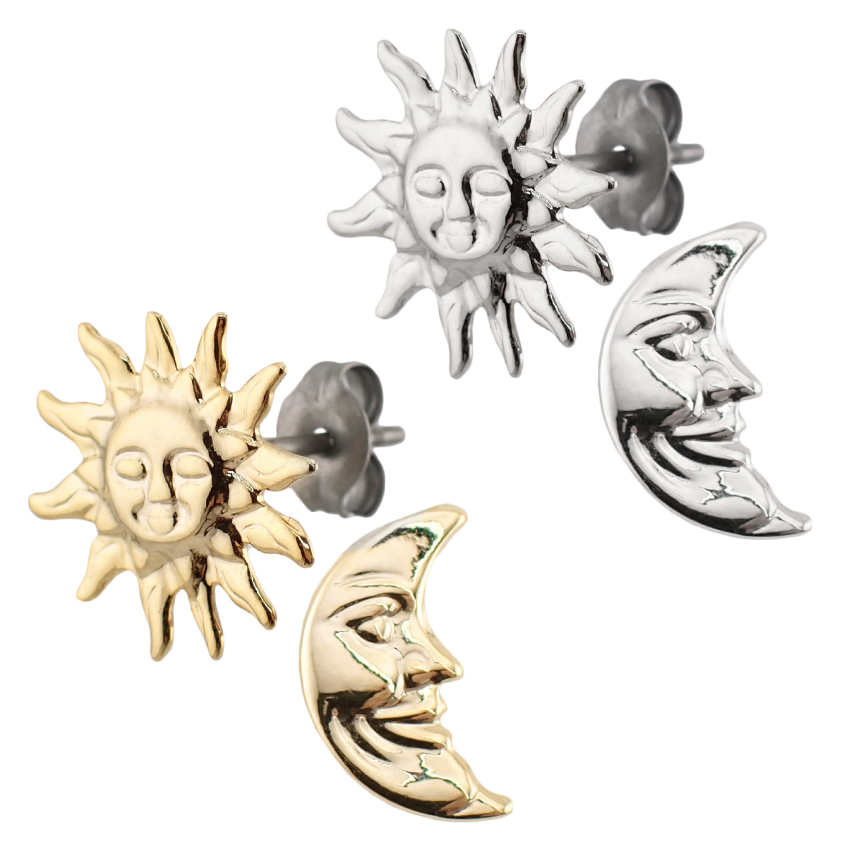 ピアス レディース チタン製ポスト 太陽 月 サン ムーン