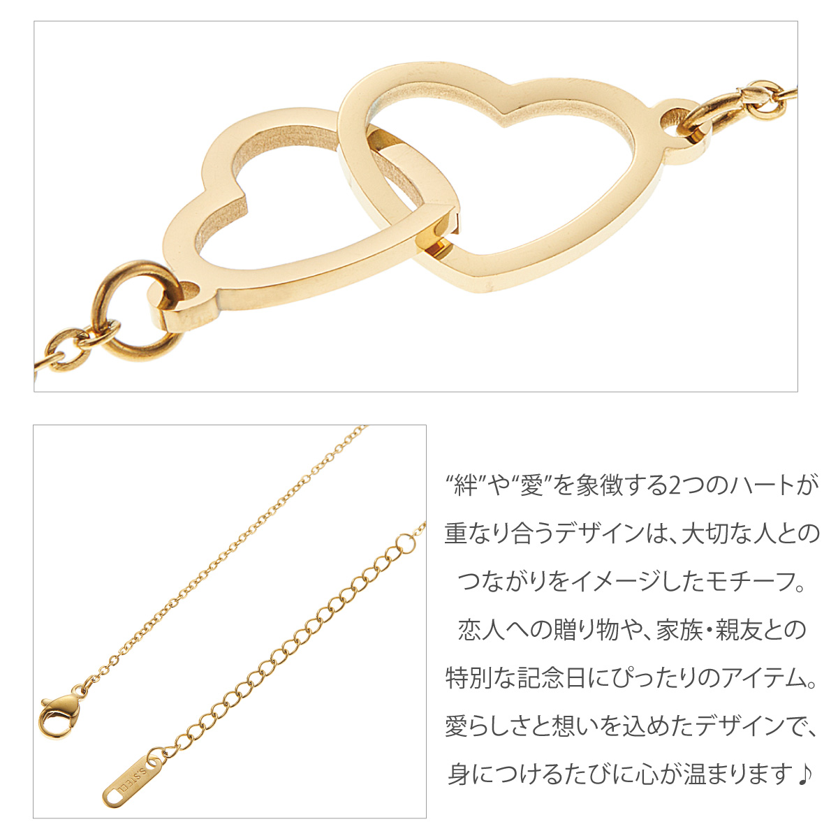 ネックレス ステンレス レディース サージカルステンレス ダブルハート