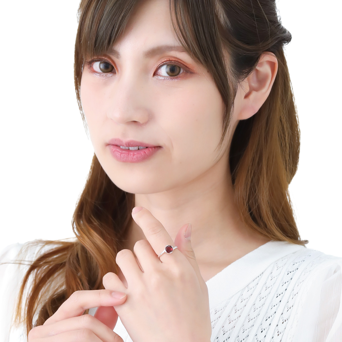 リング レディース シルバー925 天然石 ガーネット ラウンド型