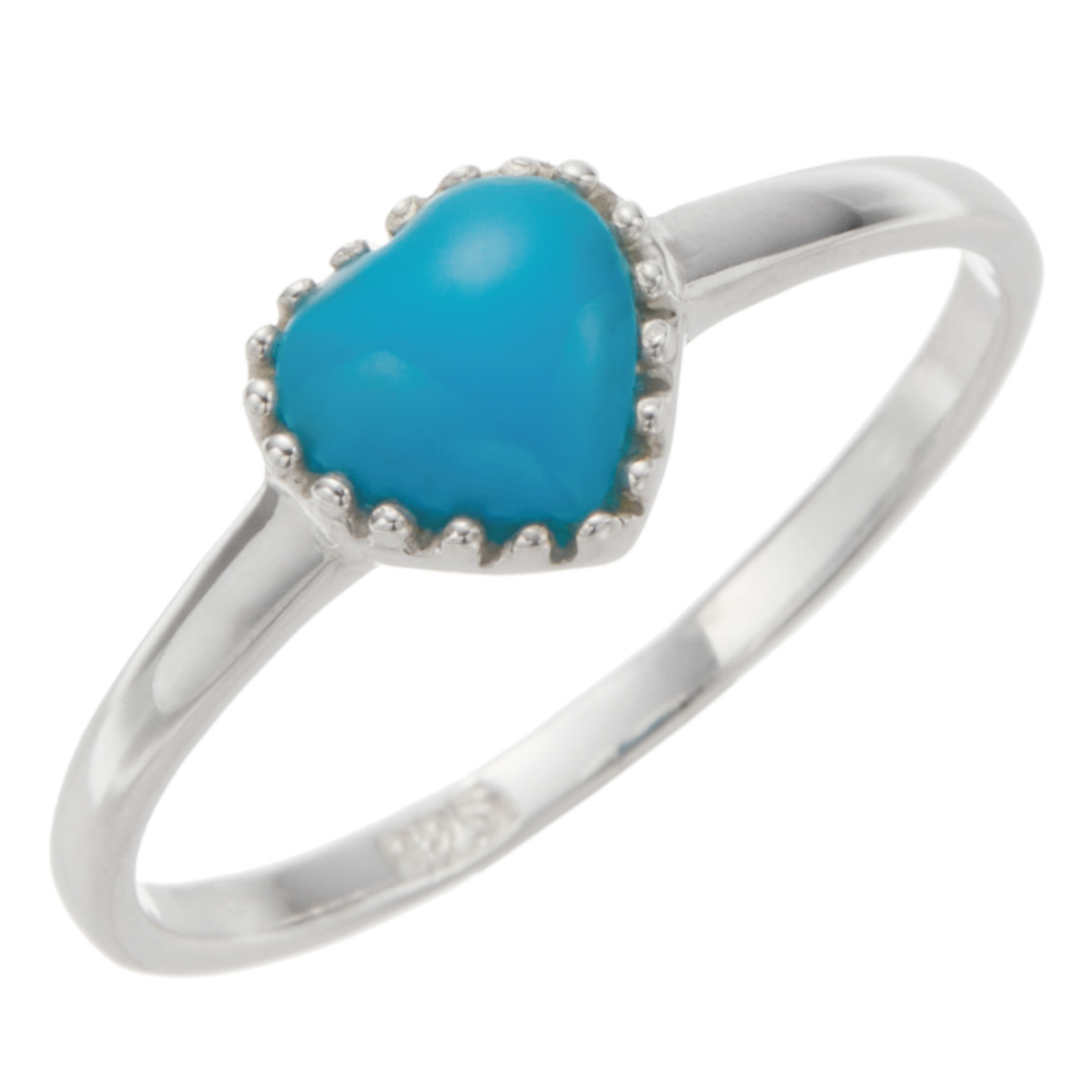 リング レディース シルバー925 天然石 ターコイズ ハート ミル 細身