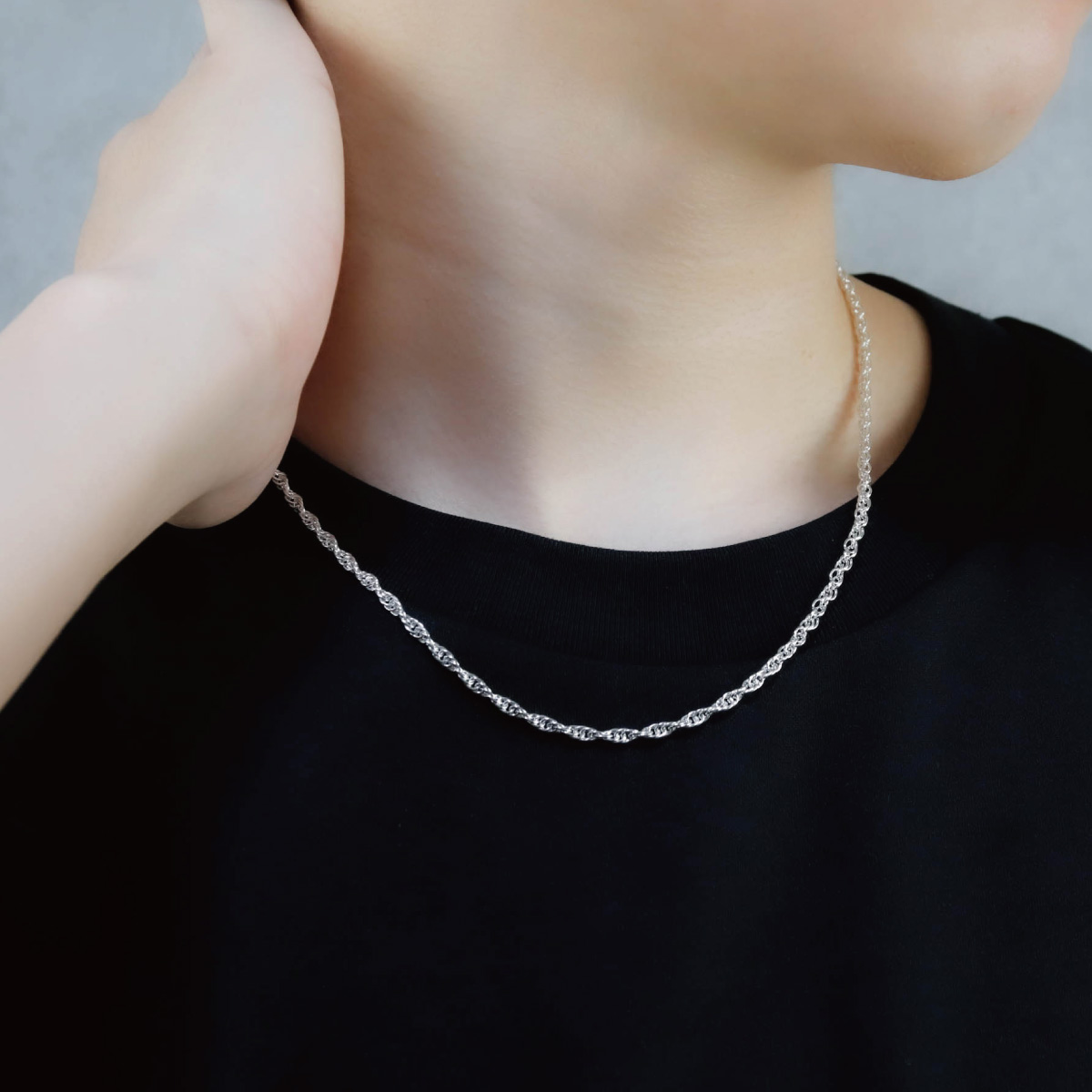 ネックレス チェーン 50cm レディース メンズ シルバー925 ダブル小豆 太さ3mm ロープチェーン 光沢 金属アレルギー対応 爆買の画像