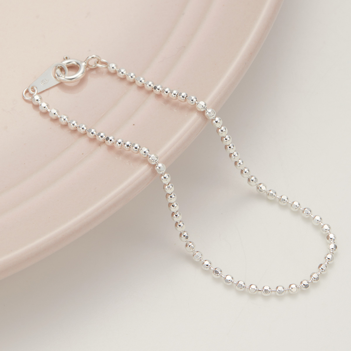 ハンドメイド製　silver製作　ブレスレット　カットボールチェーン　シンプル ブレスレット レディース シルバー925 18cm カットボール