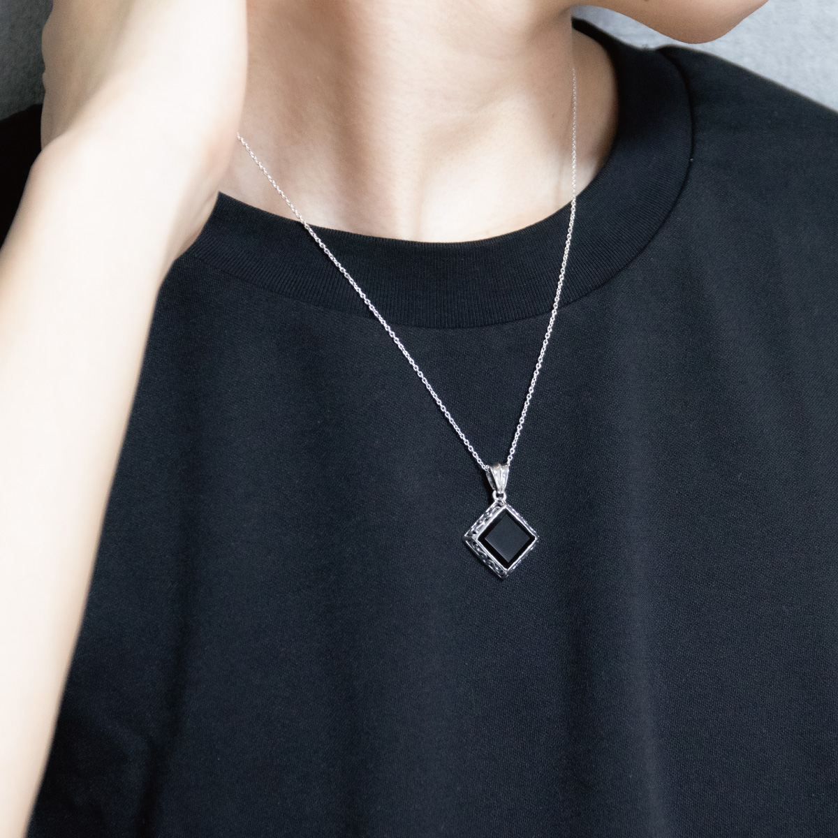 ネックレス メンズ シルバー925 オニキス スクエア 四角