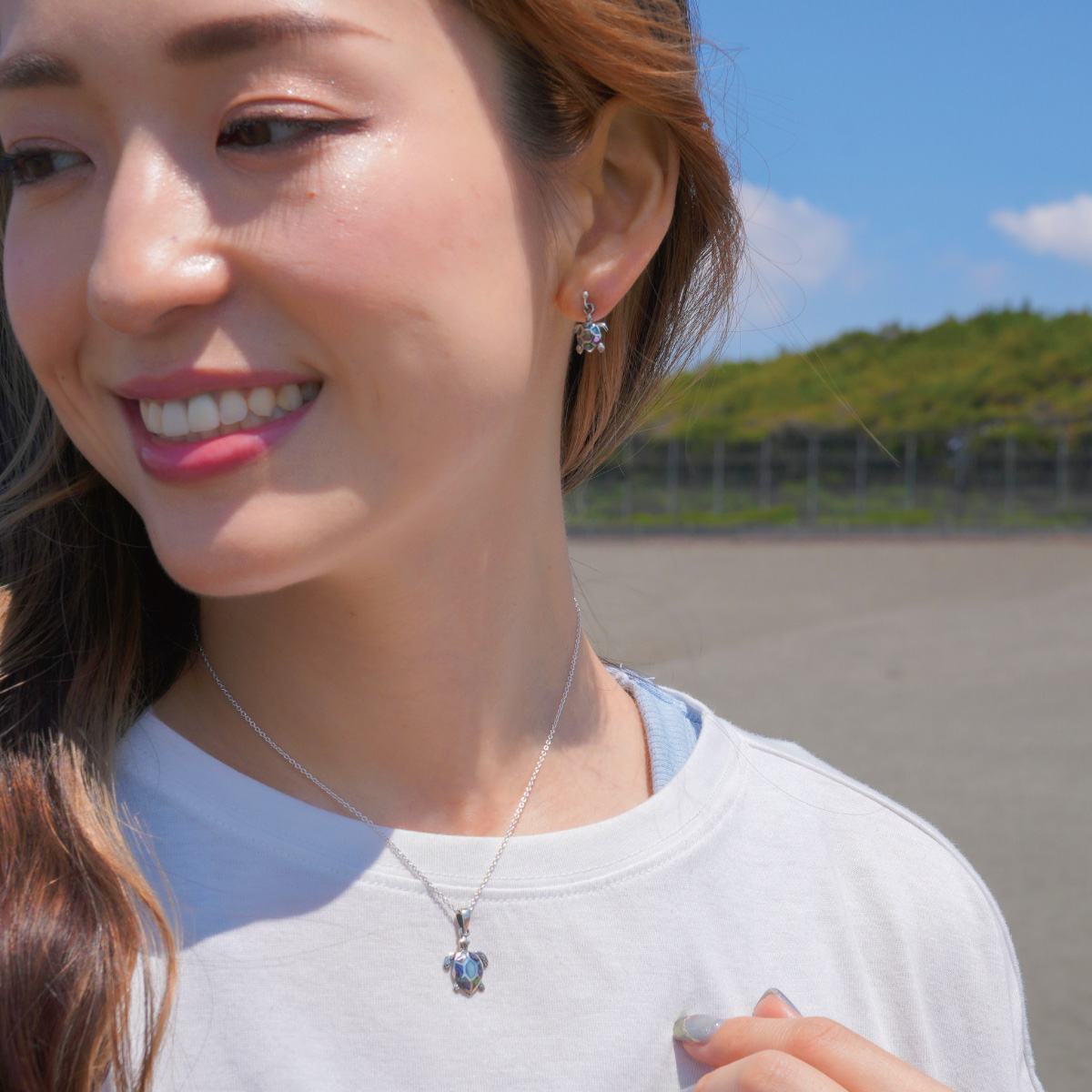 ネックレスとピアス 2点セット レディース メンズ シルバー925 貝殻 黒蝶貝 ウミガメ 海ガメ 亀 ホヌ 動物 金属アレルギー対応 爆買_7