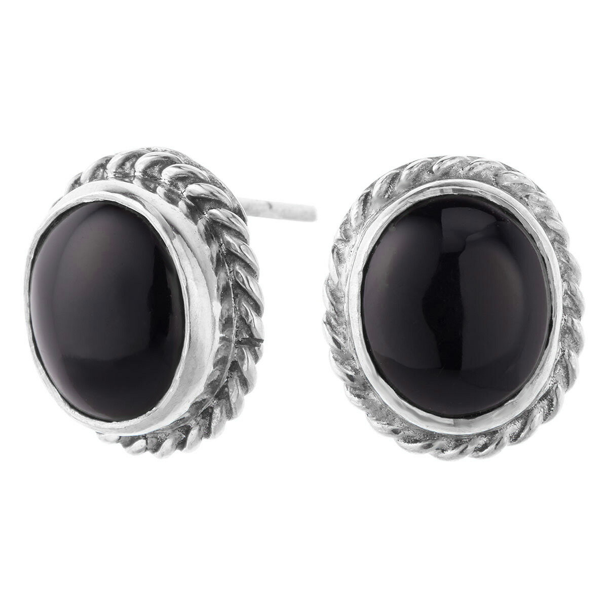 スタッドピアス シルバー925製 オニキス 楕円 オーバル ラウンド 燻し
