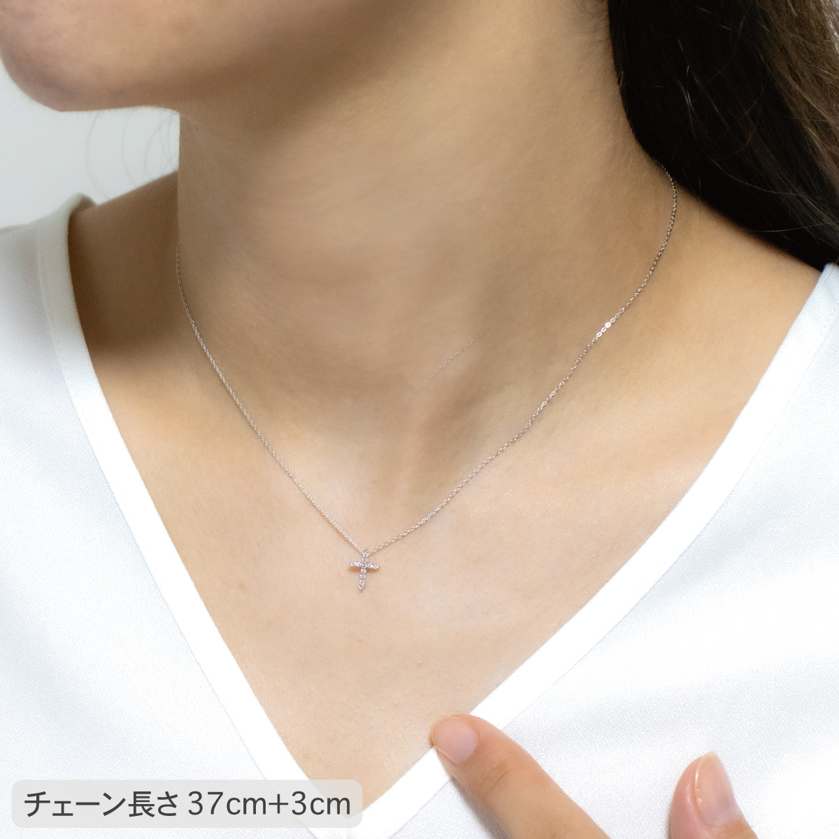 ネックレス ペンダント レディース シルバー925 キュービックジルコニア Cheri close to me 刻印 クロス パヴェ ミニ 金属アレルギー対応 彼女 爆買の画像