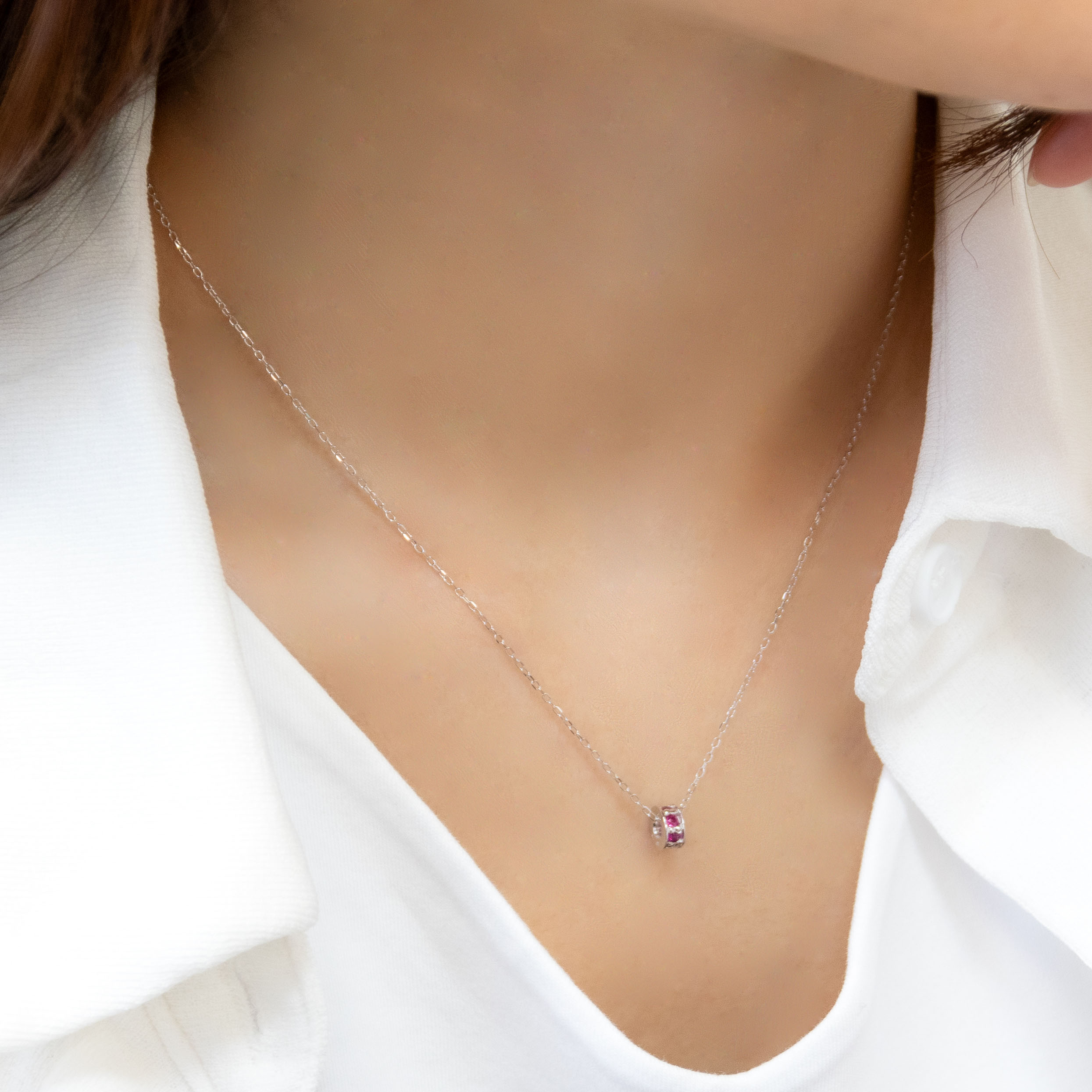 ネックレス ペンダント レディース リング me on... みぃおん K10WG K10ホワイトゴールド 天然石 エレガント お肌に優しい 金属アレルギー対応 金アレの画像