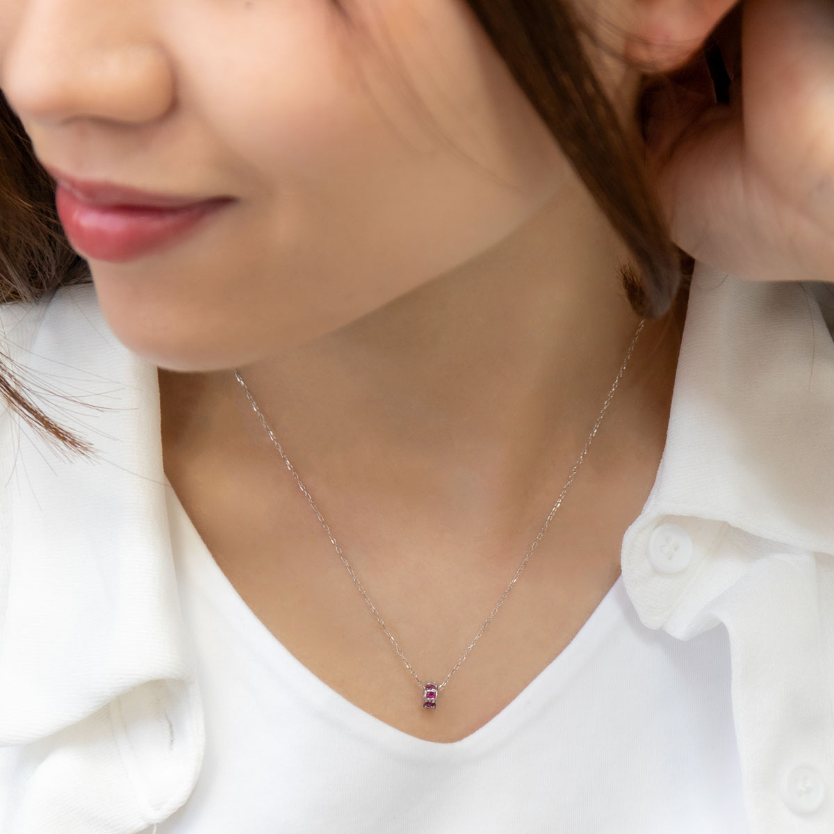 ネックレス ペンダント レディース リング me on... みぃおん K10WG K10ホワイトゴールド 天然石 エレガント お肌に優しい 金属アレルギー対応 金アレの画像