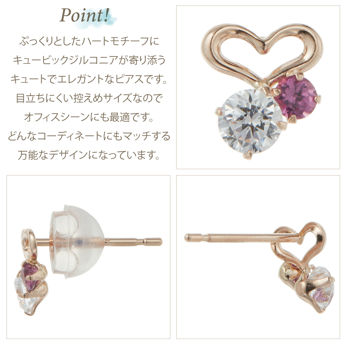 K10PGダイヤモンドネックレス/K10PGキュービックジルコニアピアス 