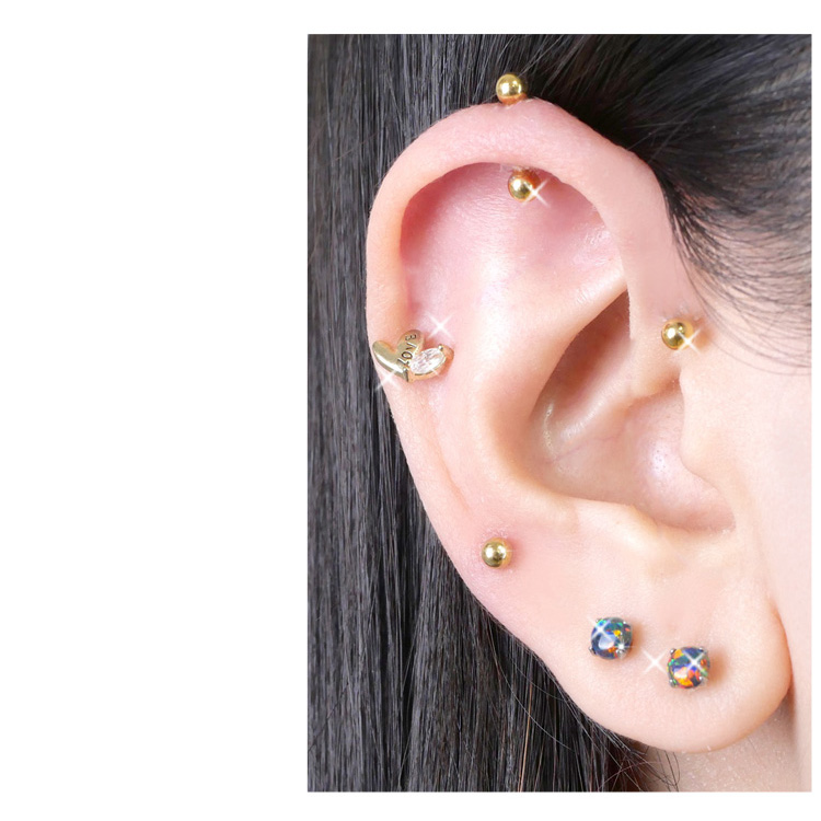 ボディピアス Soeur de Nana LOVEハート&一粒ジュエルバーベル 16G