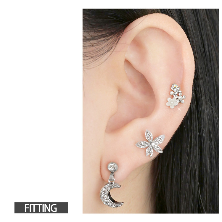 ボディピアス ホワイトフラワーバタフライバーベル 16G 花 蝶