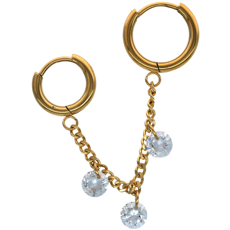 ボディピアス 18G ワンタッチで装着 シャンデリア喜平チェーンダブル