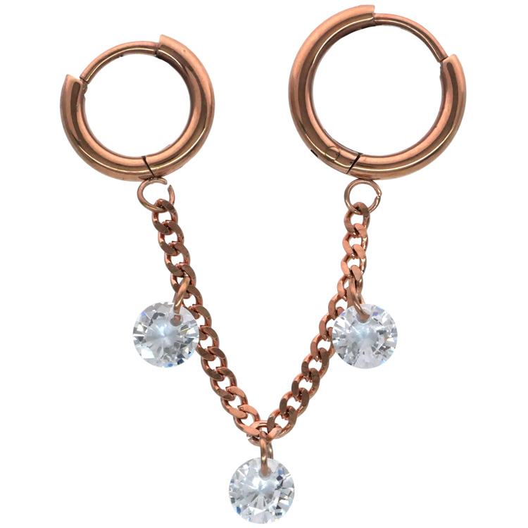 ボディピアス 18G ワンタッチで装着 シャンデリア喜平チェーンダブル