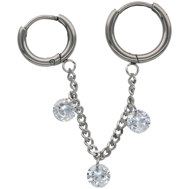 ボディピアス 18G ワンタッチで装着 シャンデリア喜平チェーンダブル