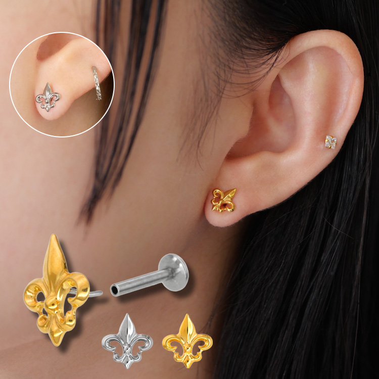 フリンジ プチピアス つけっぱなし ボディピアス 20G 18G 16G 軟骨ピアス ユリの紋章