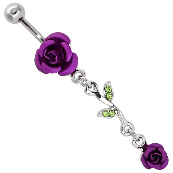 ボディピアス へそピアス バラの花のローズウィップネイブル 14G 