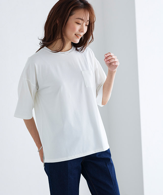 Tシャツ カットソー オーバーサイズ カットソー クルーネック ゆったり 白 黒 MD｜pierrot-webshop｜04