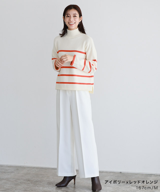 低価格で大人気の marvelous ボーダー ハイネック セーター ニット Pierrot by トップス