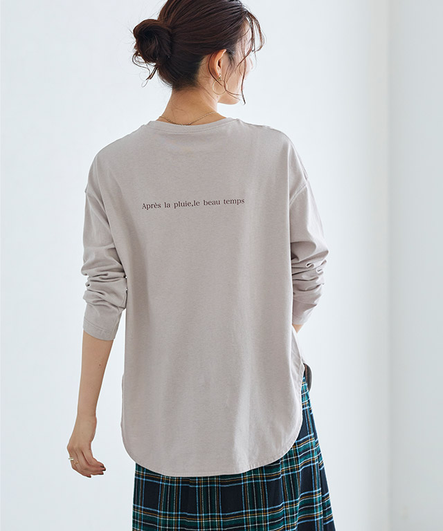 Tシャツ カットソー ロゴT ロゴ 長袖 トップス ゆったり 体型カバー MD