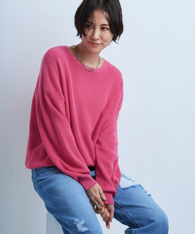ニット クルーネック ゆったり シンプルニット レディース RASW RASW ニット クルーネック ゆったり シンプルニット レディース