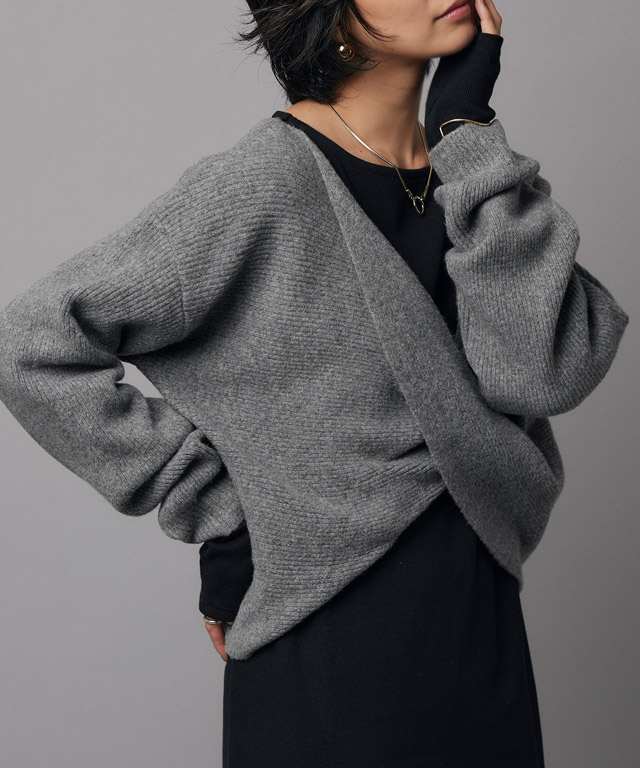 ニット カシュクール 長袖 ウール混 Vネック デザイン 秋 冬 レディース RASW RASW ニット カシュクール 長袖 ウール混 Vネック デザイン 秋