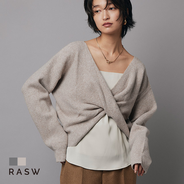 ニット カシュクール 長袖 ウール混 Vネック デザイン 秋 冬 レディース RASW