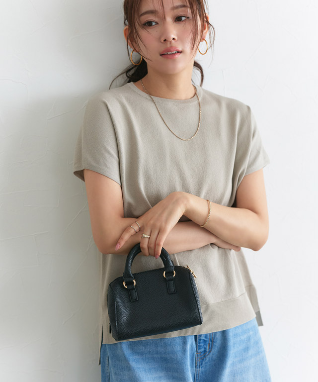 ☆美品☆aimeine エメイン　ジャガードフレンチスリーブニット ダークグレー セール】【&g'aime】フレンチスリーブニット Cap Sleeve Knit