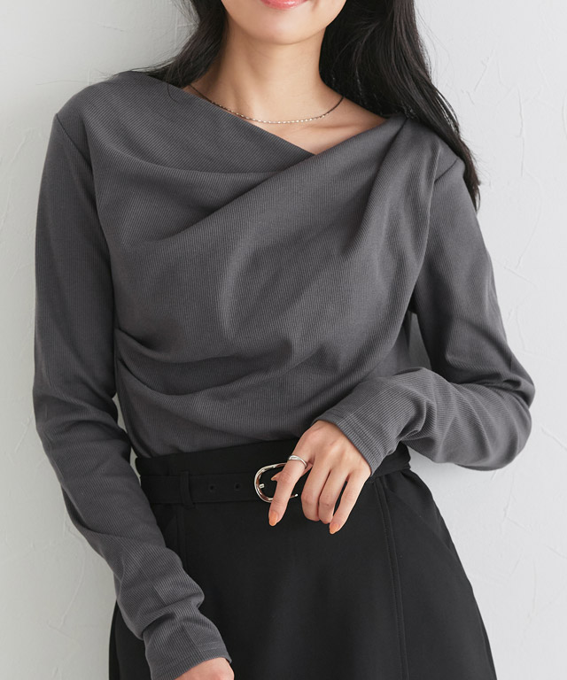 ドレープデザインテレコリブカットソー