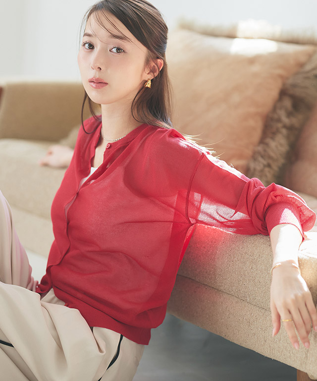 シアーボリュームスリーブニットカーディガン