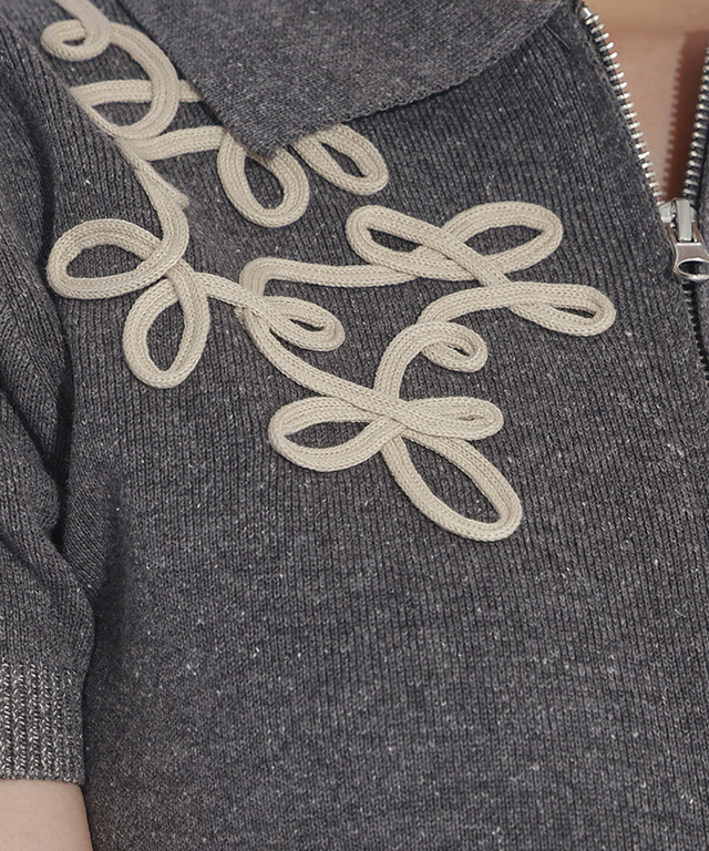 ニット レディース 半袖 ダブルジップデザイン コード刺繍 レース クラム ECLAM ECLAM ニット レディース 半袖 ダブルジップデザイン コード刺繍