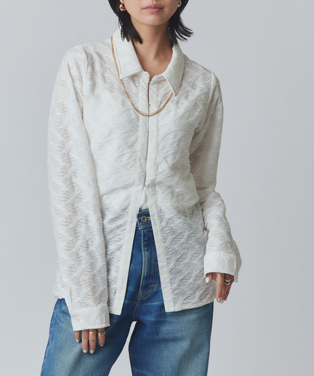 シャツ レディース 長袖 レース ジャカード ホック RASW RASW シャツ レディース 長袖 レース ジャカード ホック