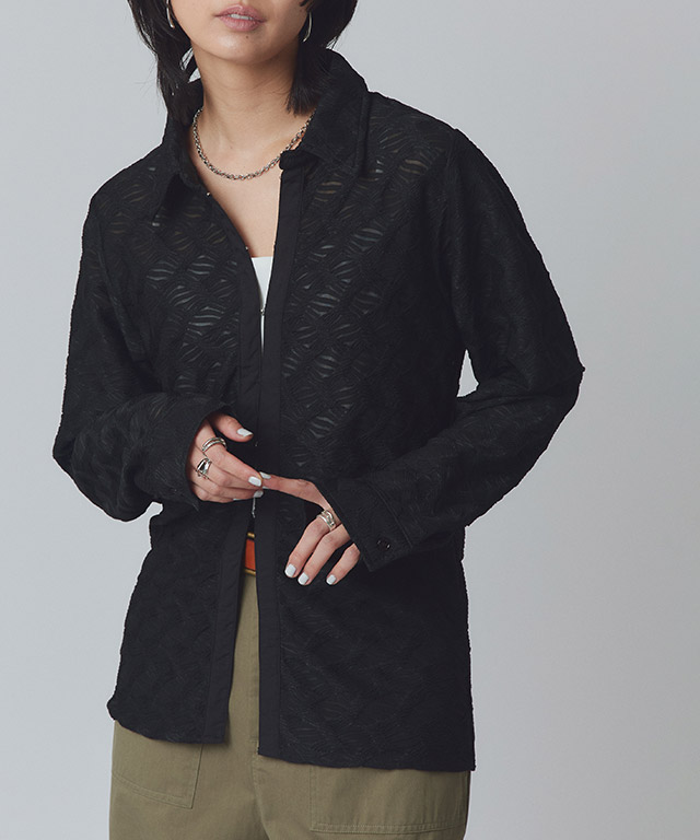 シャツ レディース 長袖 レース ジャカード ホック RASW RASW シャツ レディース 長袖 レース ジャカード ホック