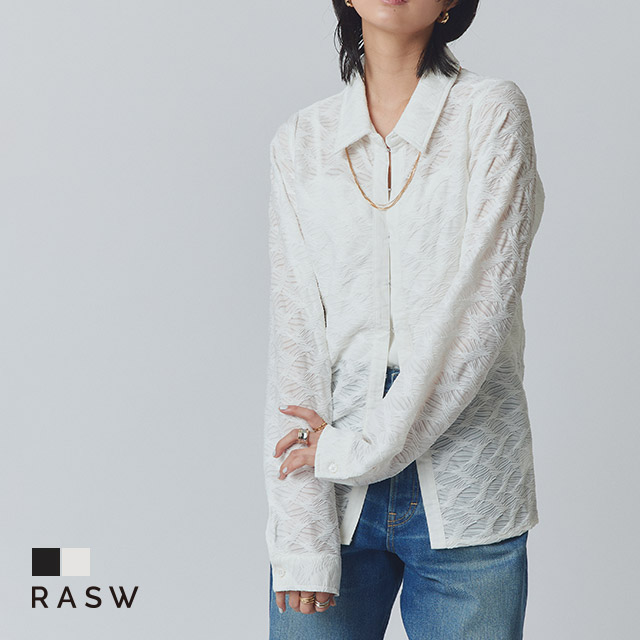 シャツ レディース 長袖 レース ジャカード ホック RASW