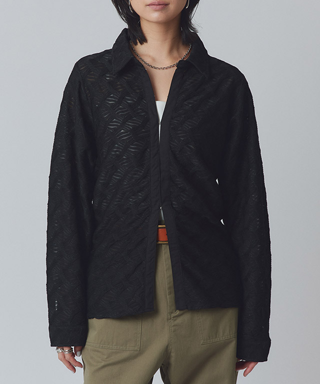 RASW シャツ レディース 長袖 レース ジャカード ホック