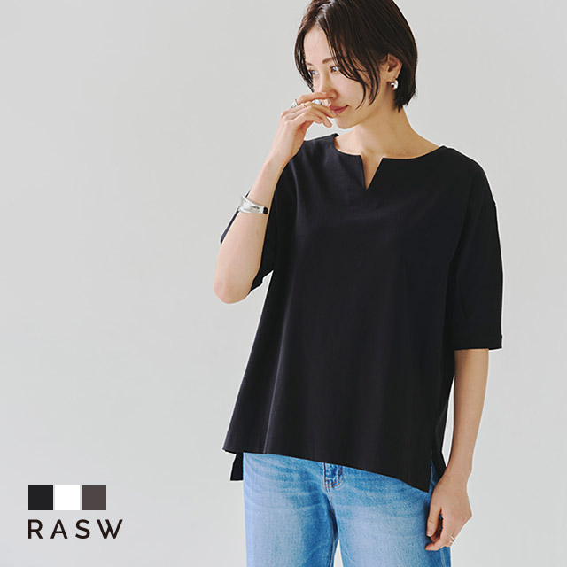 Tシャツ キーネック 消臭 抗菌 UVカット 接触冷感 綿100 レディース RASW｜pierrot-webshop